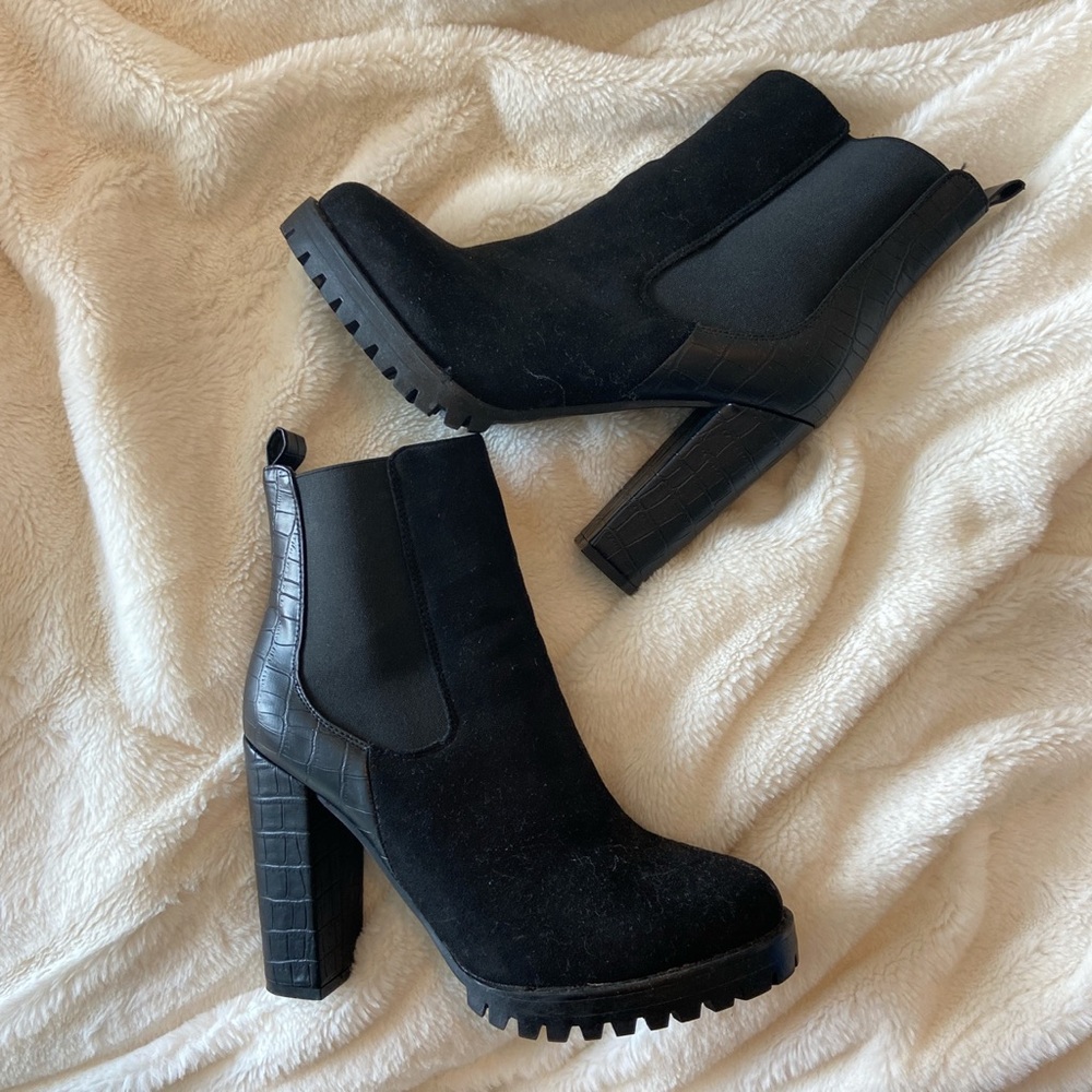 black snakeskin heeled boots